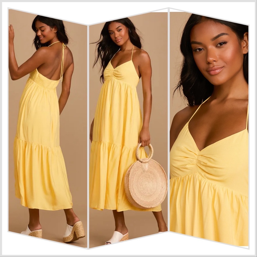 Lulus Say it’s me yellow halter midi dress